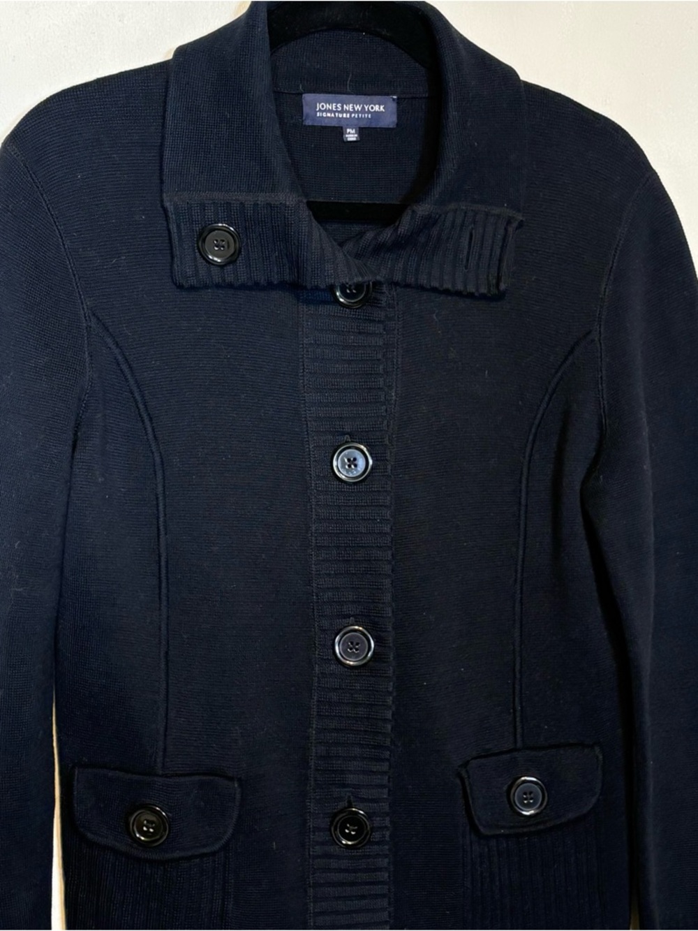 Jones New York Women’s Black Button-Front Sweater Coat Size Petite medium